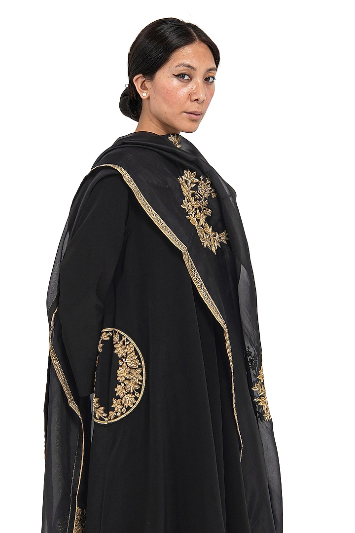 Black Silk Crepe Zardosi Embroidered Kurta Set by Raw Mango at Pernia's Pop Up Shop