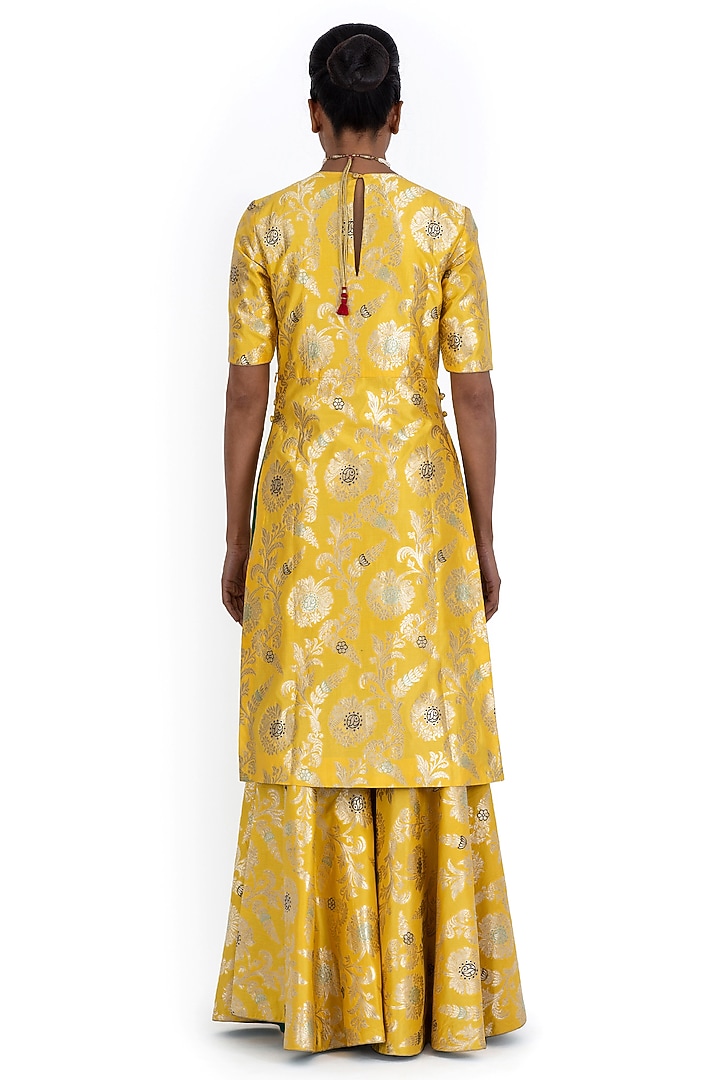 Yellow Varanasi Silk Brocade Bridal Sharara Set by Raw Mango at Pernia's Pop Up Shop