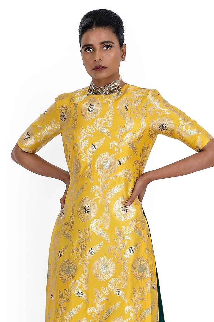 Yellow Varanasi Silk Brocade Bridal Sharara Set by Raw Mango at Pernia's Pop Up Shop