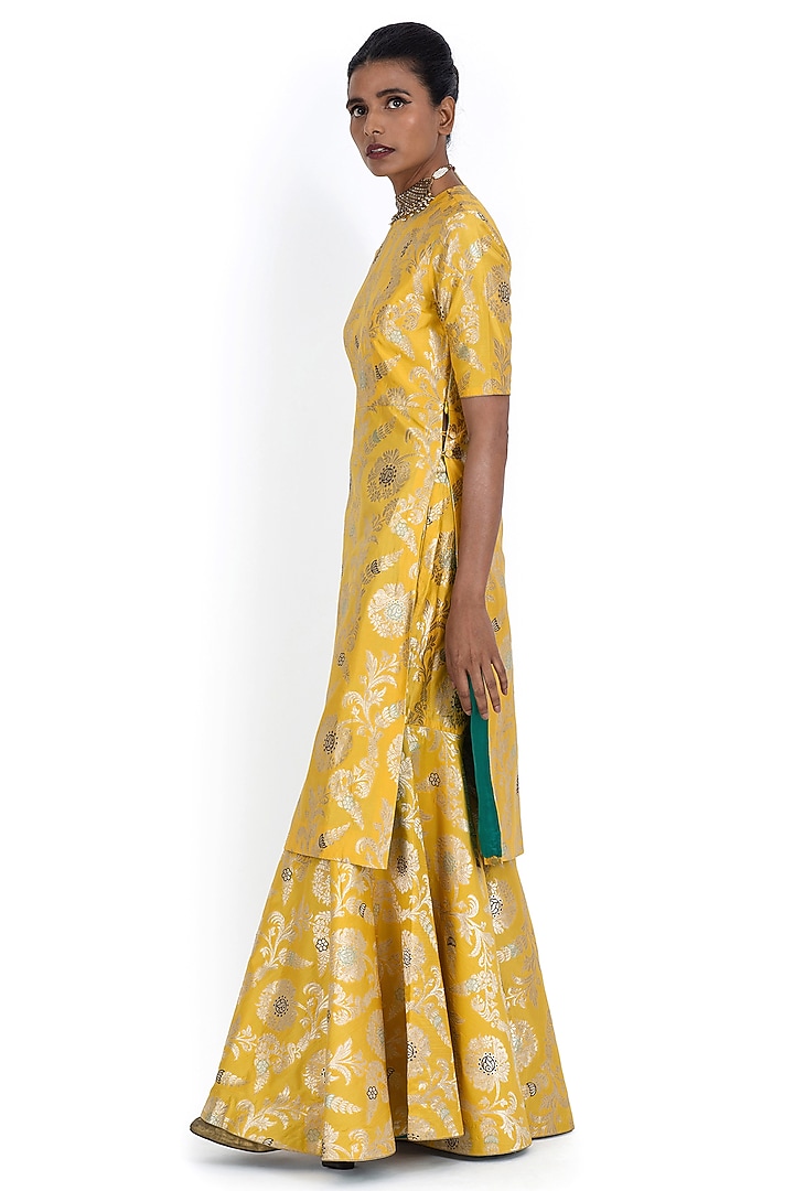 Yellow Varanasi Silk Brocade Bridal Sharara Set by Raw Mango at Pernia's Pop Up Shop