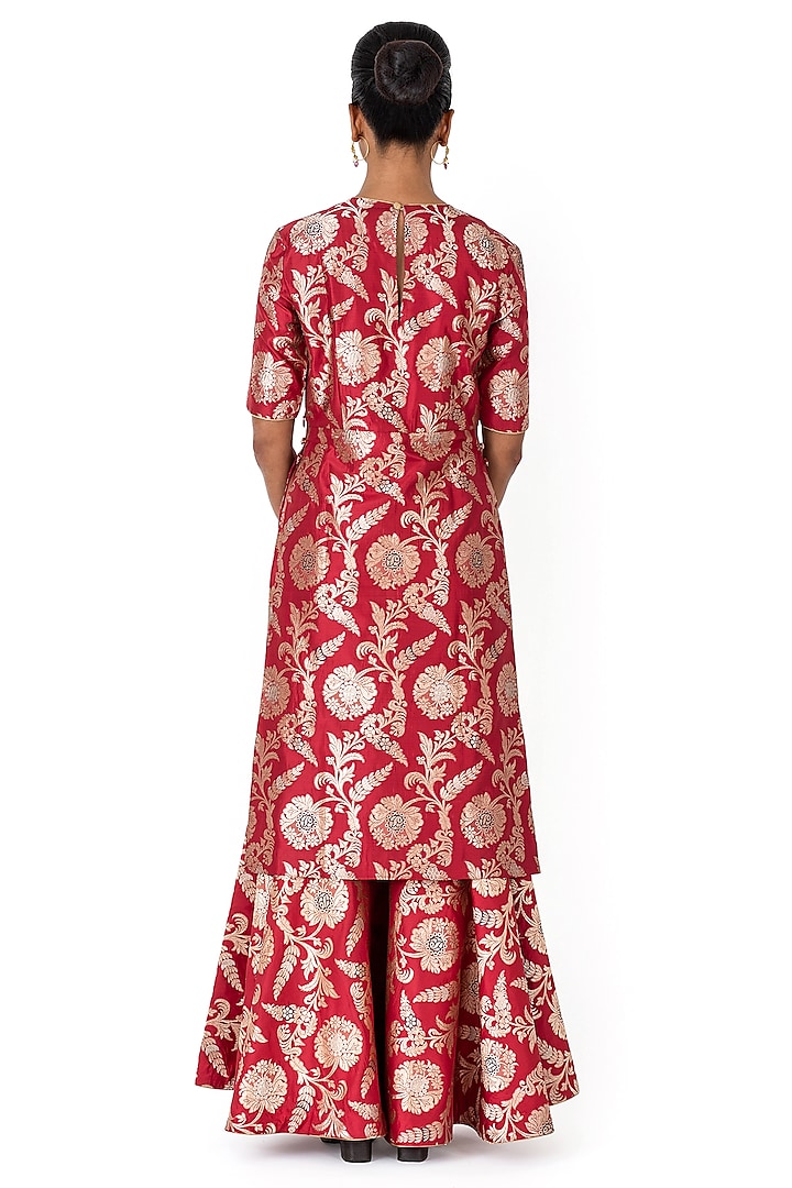 Red Varanasi Silk Brocade Bridal Sharara Set by Raw Mango at Pernia's Pop Up Shop