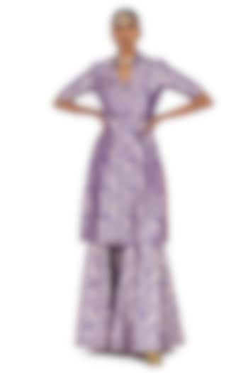 Purple Varanasi Silk Brocade Floral Motif Sharara Set by Raw Mango at Pernia's Pop Up Shop