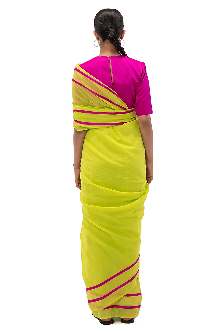 Lime & Pink Cotton Handwoven Festive Saree by Raw Mango at Pernia's Pop Up Shop