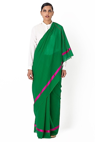 Emerald Green Cotton Handwoven Saree by Raw Mango