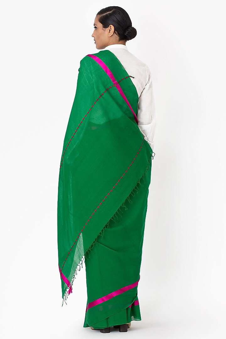 Emerald Green Cotton Handwoven Festive Saree by Raw Mango at Pernia's Pop Up Shop