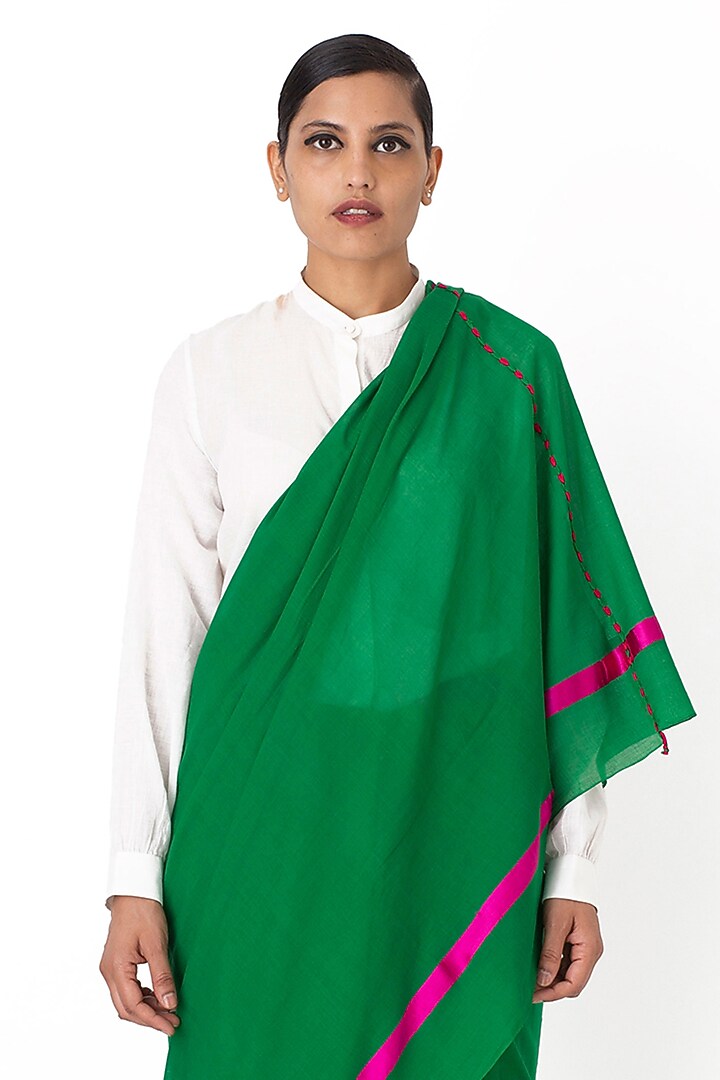 Emerald Green Cotton Handwoven Festive Saree by Raw Mango at Pernia's Pop Up Shop