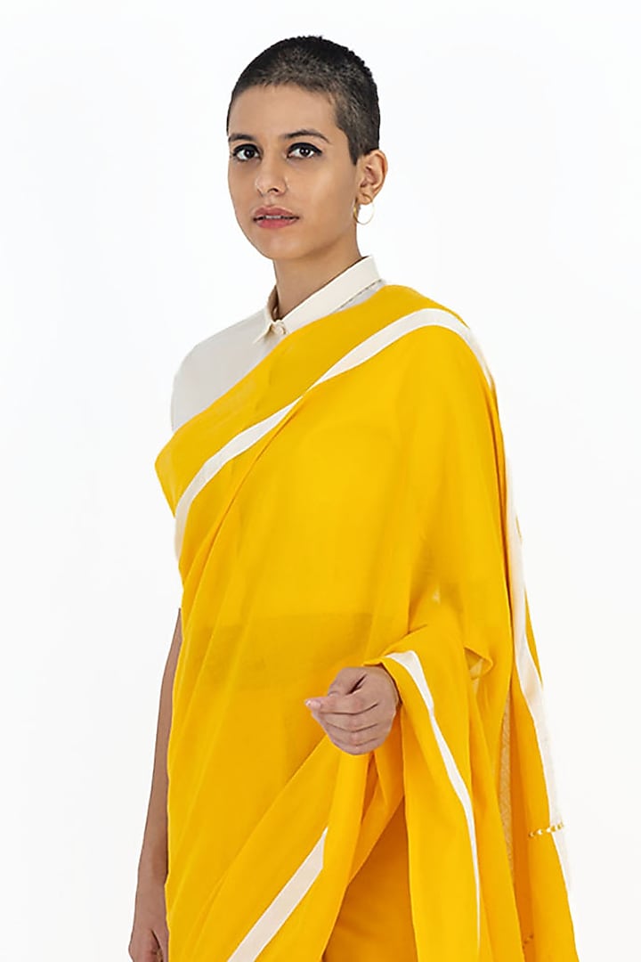 Yellow Cotton Handwoven Festive Saree by Raw Mango at Pernia's Pop Up Shop