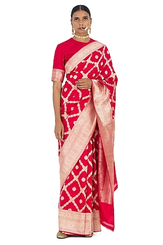Rajasthani Red Varanasi Silk Brocade Handwoven Saree by Raw Mango
