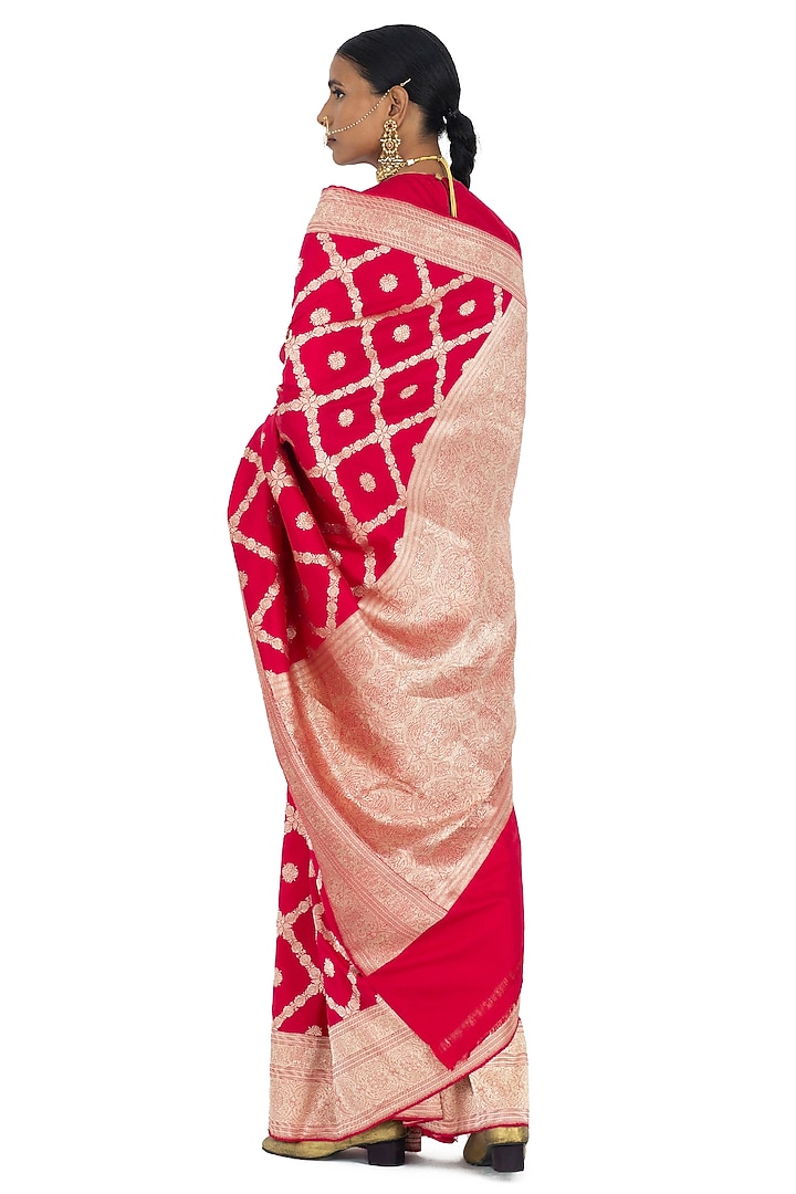 Rajasthani Red Varanasi Silk Brocade Handwoven Reception Saree by Raw Mango at Pernia's Pop Up Shop