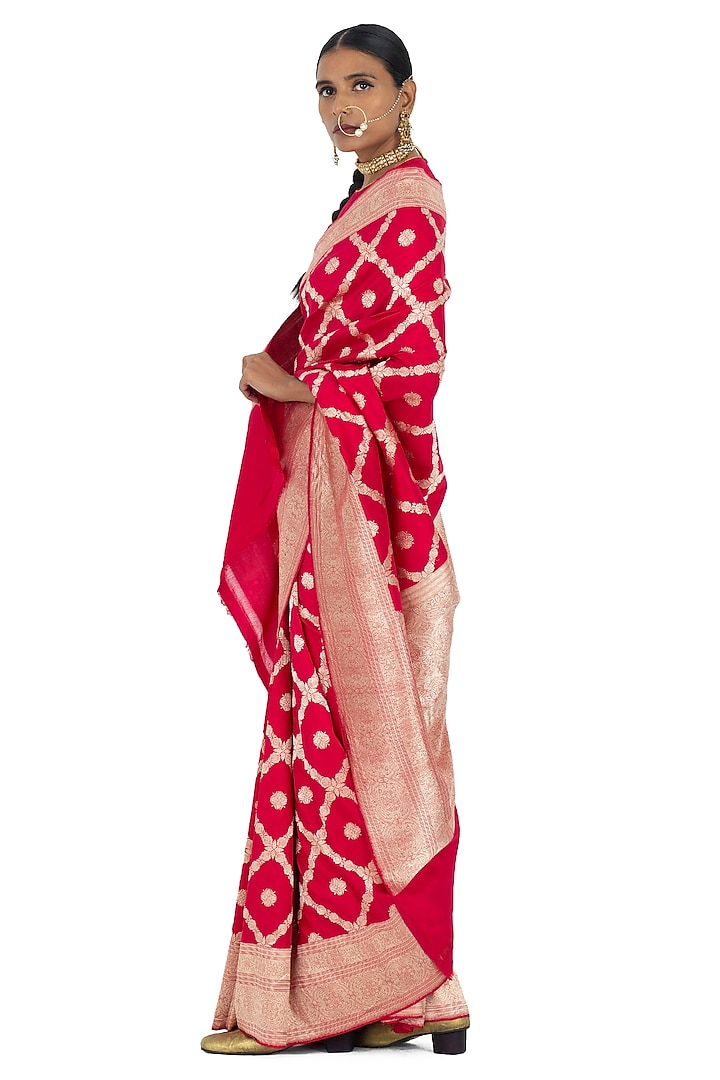 Rajasthani Red Varanasi Silk Brocade Handwoven Reception Saree by Raw Mango at Pernia's Pop Up Shop