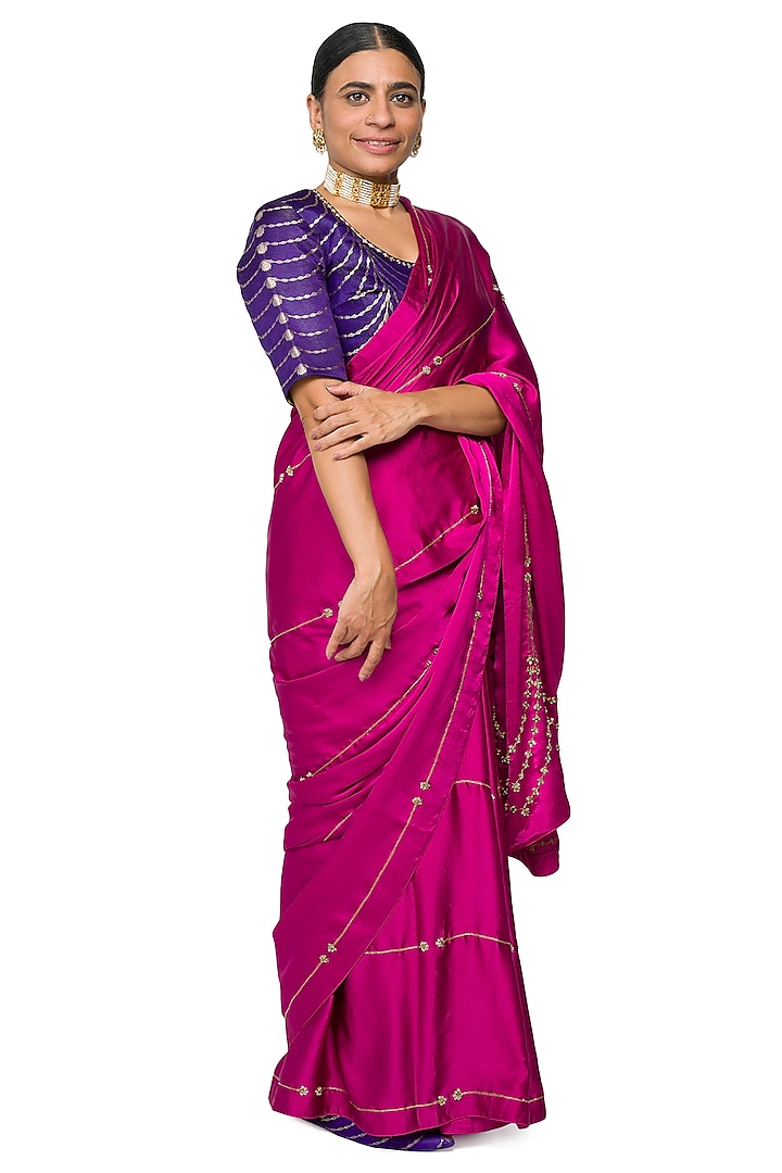 Gulkand Pink Satin Silk Zardosi Hand Embroidered Handwoven Saree by Raw Mango at Pernia's Pop Up Shop