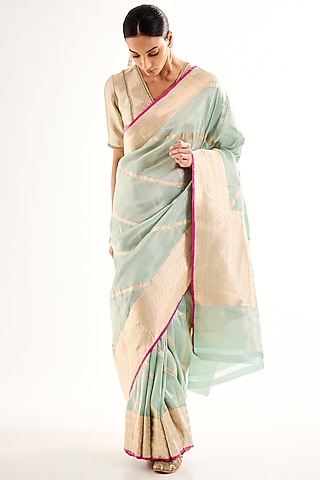 Pale Blue Tissue Silk Zari Saree by Raw Mango