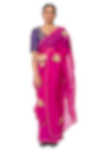 Gulkand Pink Sheer Organza Silk Lotus Embroidered Saree by Raw Mango at Pernia's Pop Up Shop