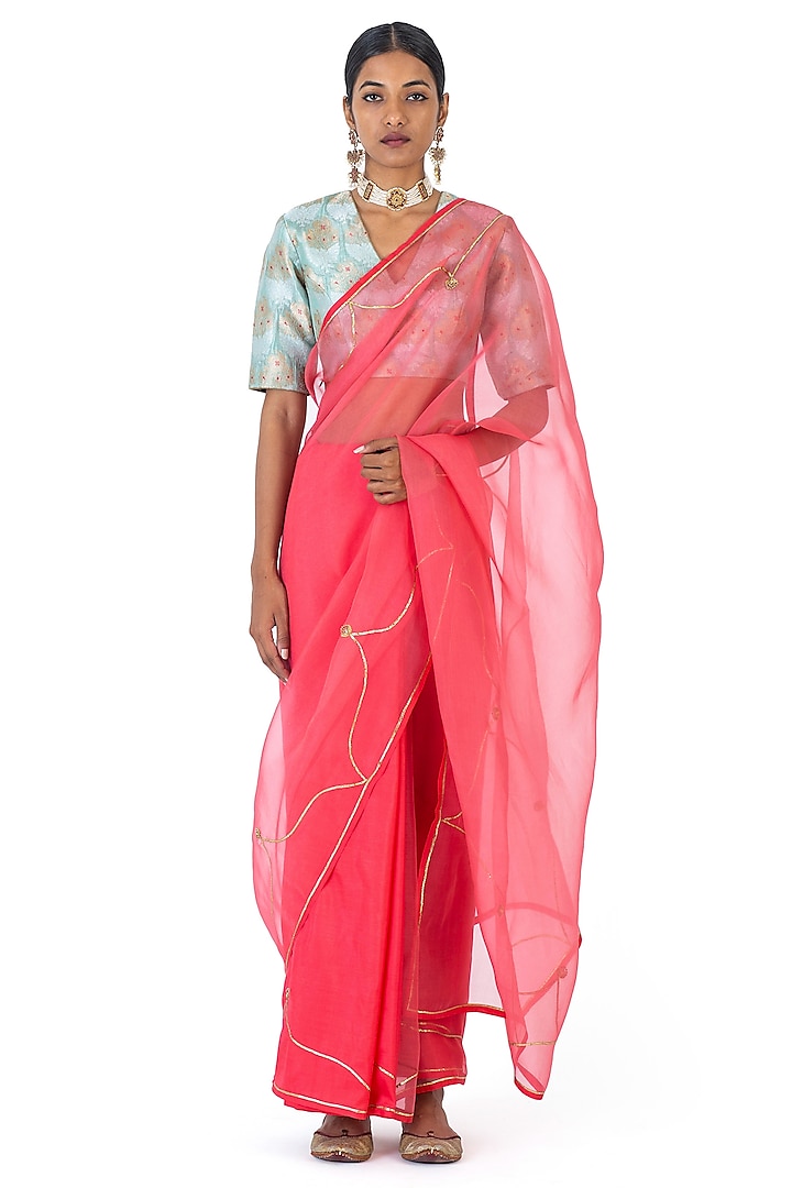 Pink Sheer Organza Silk Gota Handwoven Saree by Raw Mango at Pernia's Pop Up Shop