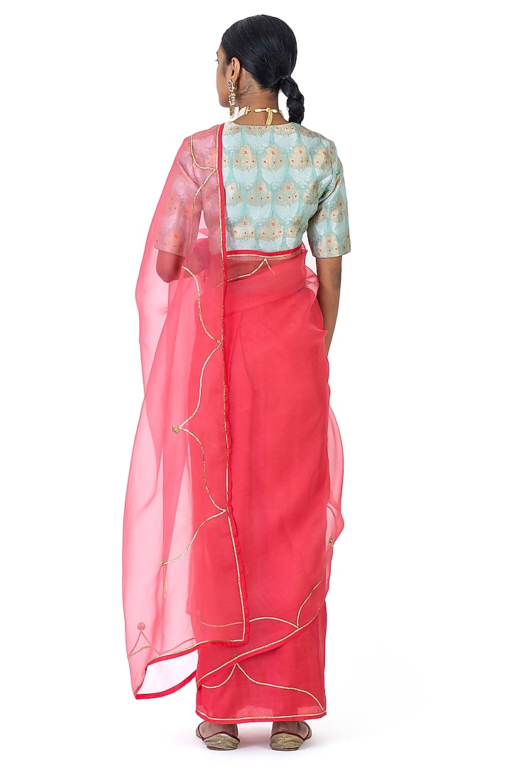 Pink Sheer Organza Silk Gota Handwoven Party Wear Saree by Raw Mango at Pernia's Pop Up Shop