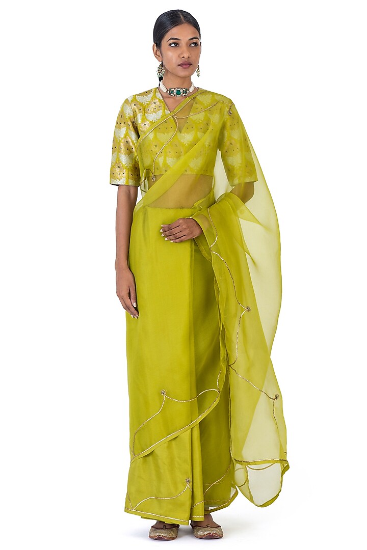 Yellow Sheer Organza Silk Gota Handwoven Saree by Raw Mango at Pernia's Pop Up Shop