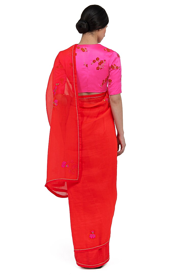 Orange Sheer Organza Silk Gota Handwoven Wedding Saree by Raw Mango at Pernia's Pop Up Shop