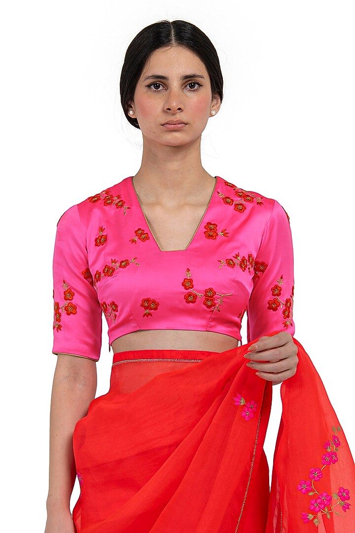 Orange Sheer Organza Silk Gota Handwoven Wedding Saree by Raw Mango at Pernia's Pop Up Shop