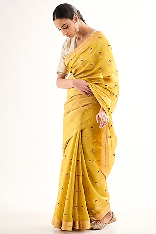 Yellow Chanderi Silk Saree by Raw Mango