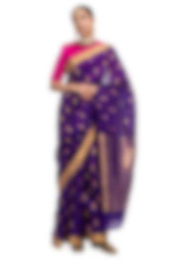 Purple Chanderi Silk Cotton Floral Handwoven Saree by Raw Mango at Pernia's Pop Up Shop