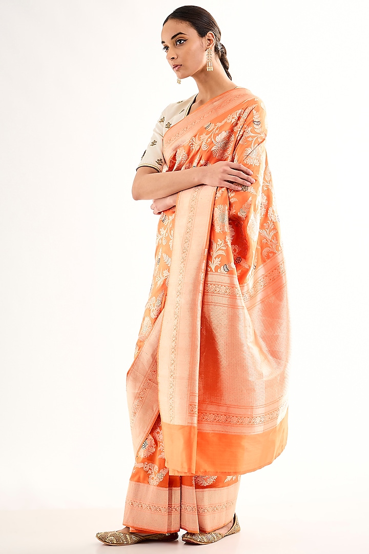 Orange Varanasi Silk Brocade Reception Saree by Raw Mango at Pernia's Pop Up Shop