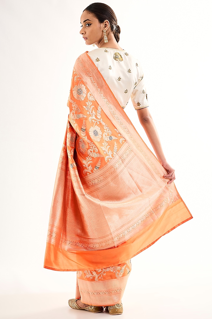 Orange Varanasi Silk Brocade Reception Saree by Raw Mango at Pernia's Pop Up Shop
