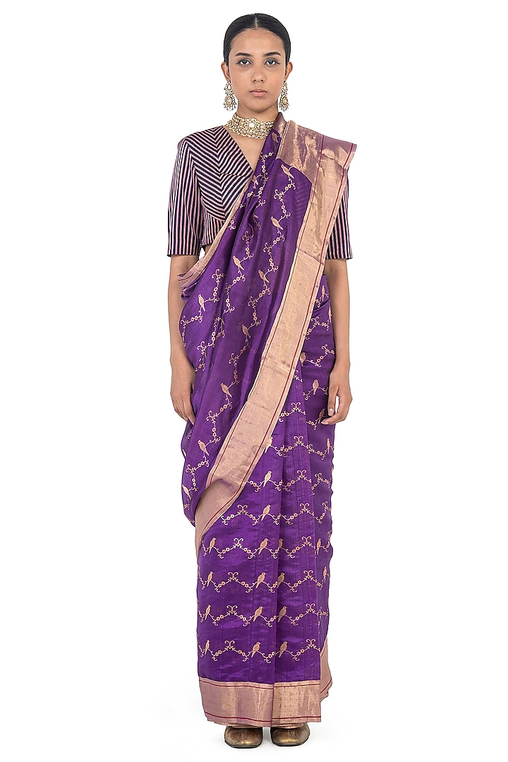 Purple Chanderi Silk Handwoven Saree by Raw Mango at Pernia's Pop Up Shop