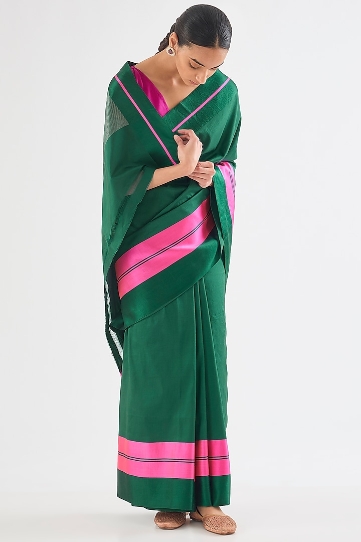 Green Mashru Silk Saree by Raw Mango at Pernia's Pop Up Shop