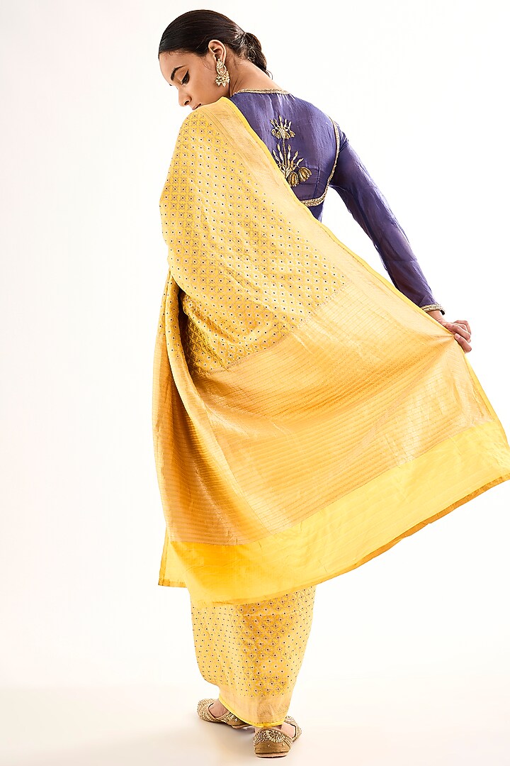 Yellow Varanasi Silk Brocade Floral Motif Wedding Saree by Raw Mango at Pernia's Pop Up Shop