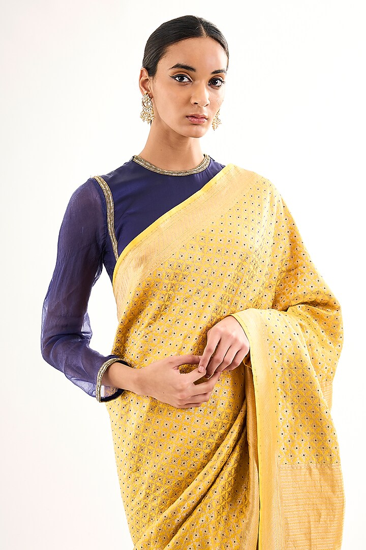 Yellow Varanasi Silk Brocade Floral Motif Wedding Saree by Raw Mango at Pernia's Pop Up Shop