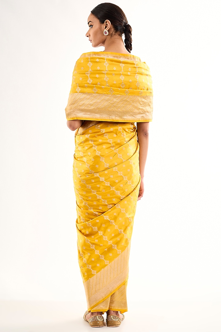 Yellow Varanasi Silk Brocade Floral Boota Saree by Raw Mango at Pernia's Pop Up Shop