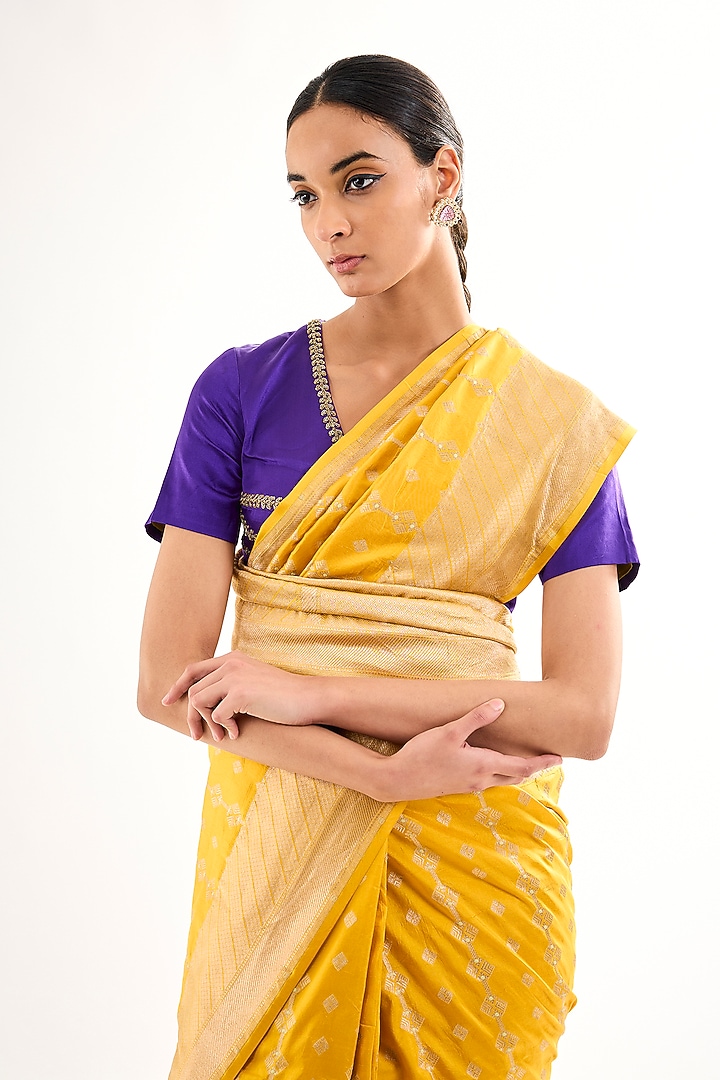 Yellow Varanasi Silk Brocade Floral Boota Saree by Raw Mango at Pernia's Pop Up Shop