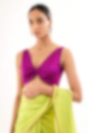 Rani Pink Satin Silk V-Neck Sleeveless Blouse by Raw Mango at Pernia's Pop Up Shop