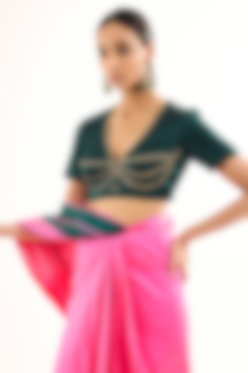 Green Satin Silk Zardosi Embroidered Blouse by Raw Mango at Pernia's Pop Up Shop