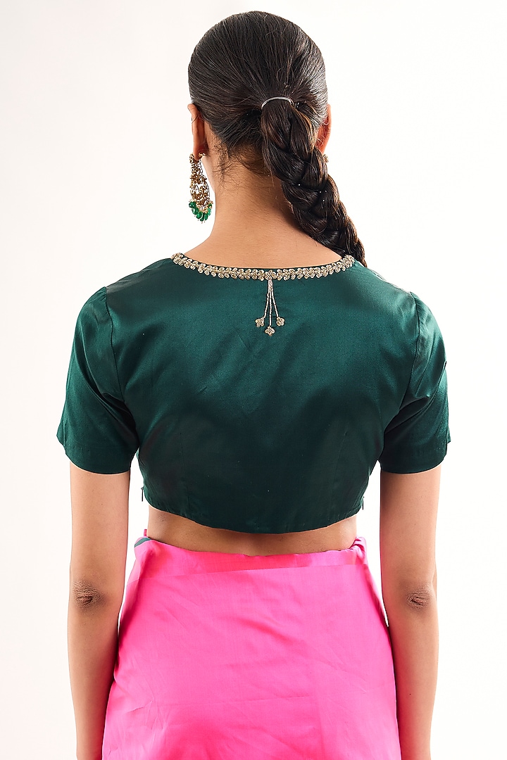 Green Satin Silk Zardosi Embroidered Blouse by Raw Mango at Pernia's Pop Up Shop