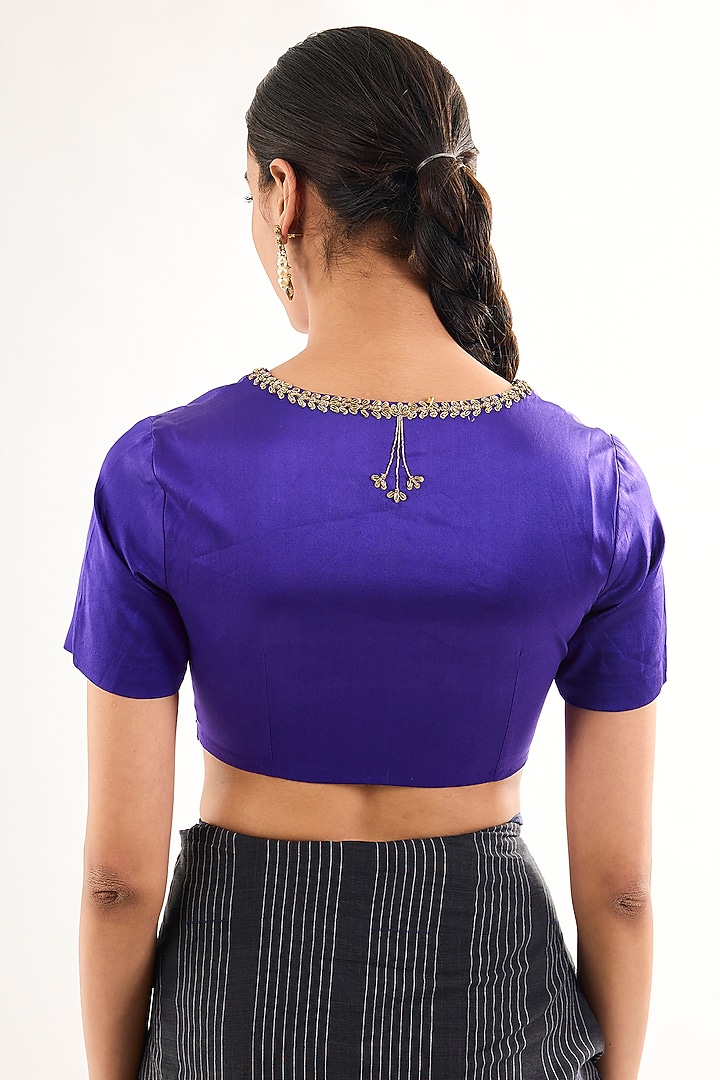 Purple Satin Silk Zardosi Embroidered Blouse by Raw Mango at Pernia's Pop Up Shop