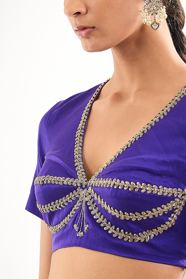 Purple Satin Silk Zardosi Embroidered Blouse by Raw Mango at Pernia's Pop Up Shop