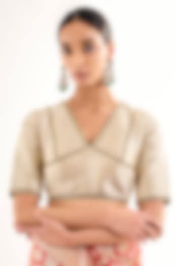 Silver Satin Silk Hand Embroidered Blouse by Raw Mango at Pernia's Pop Up Shop