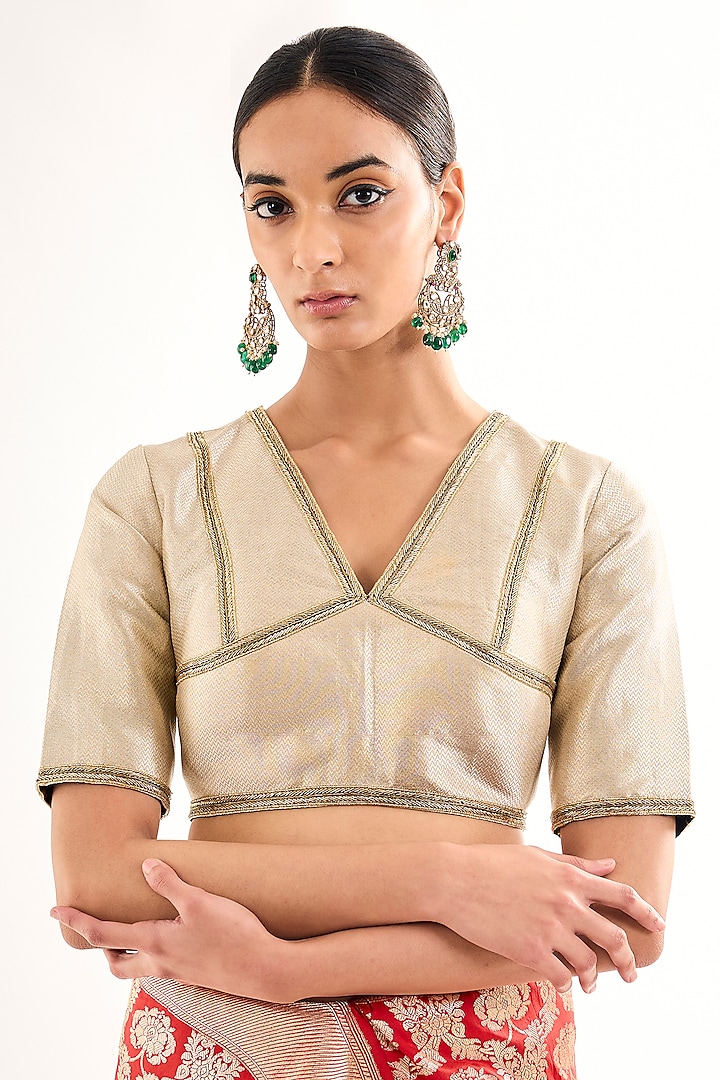 Silver Satin Silk Hand Embroidered Blouse by Raw Mango at Pernia's Pop Up Shop