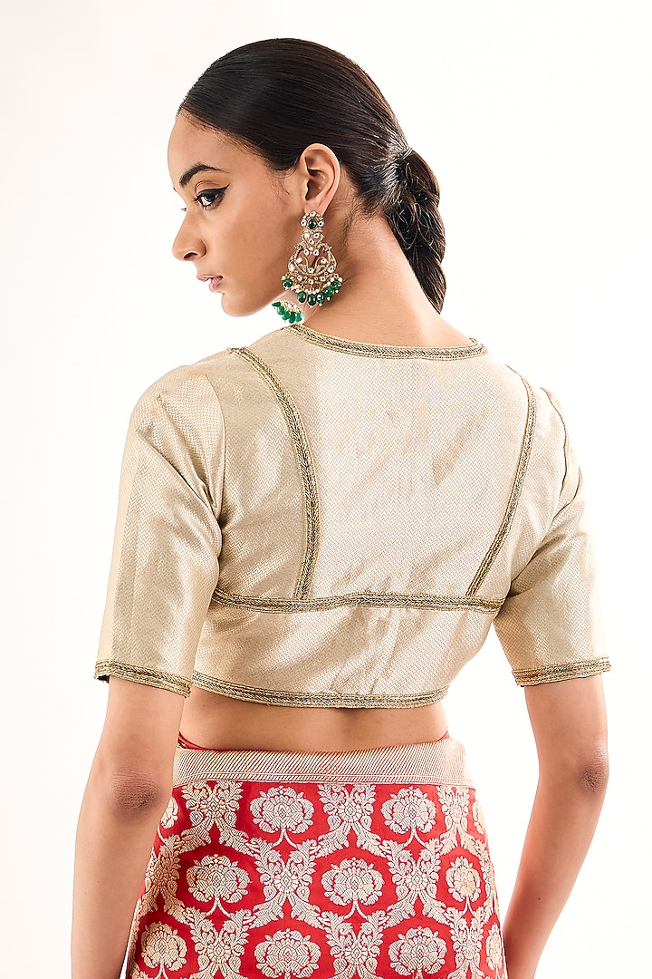 Silver Satin Silk Hand Embroidered Blouse by Raw Mango at Pernia's Pop Up Shop