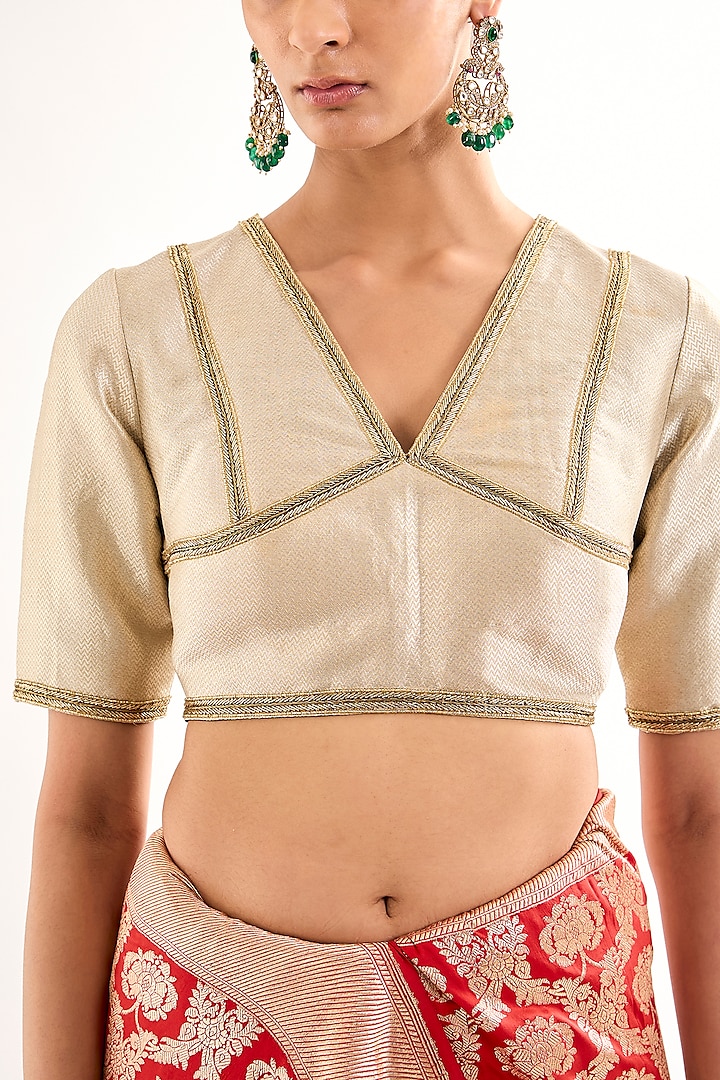 Silver Satin Silk Hand Embroidered Blouse by Raw Mango at Pernia's Pop Up Shop