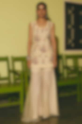 Ivory Satin & Organza Hand Embroidered Wedding Sharara Set by RASHIKA MITTAL at Pernia's Pop Up Shop