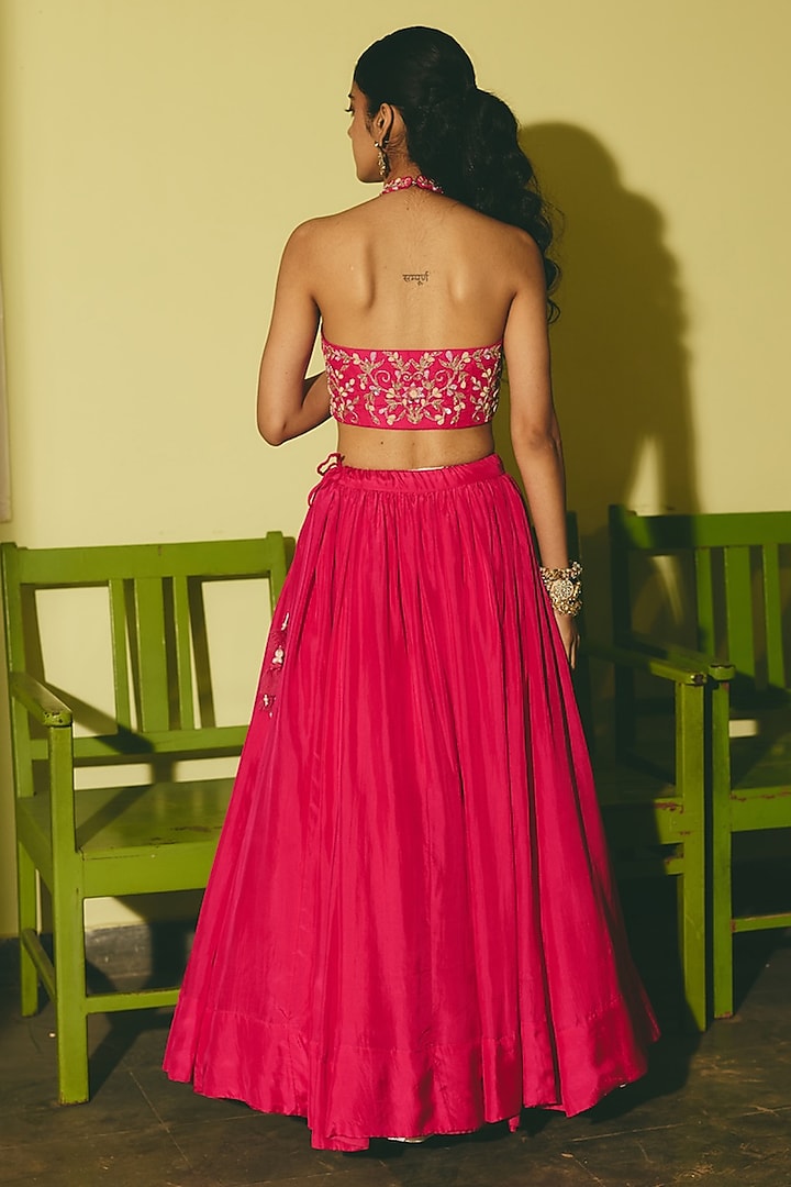 Pink Silk Hand Embroidered Lehenga Set by RASHIKA MITTAL at Pernia's Pop Up Shop