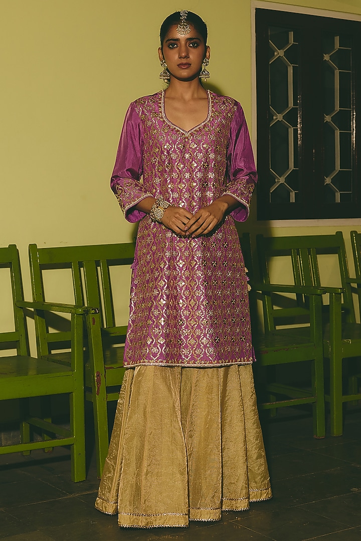 Gold Tissue Gota Applique Work Wedding Sharara Set by RASHIKA MITTAL at Pernia's Pop Up Shop