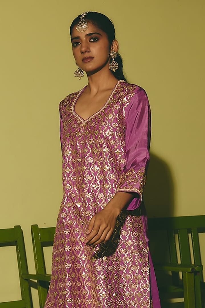 Gold Tissue Gota Applique Work Wedding Sharara Set by RASHIKA MITTAL at Pernia's Pop Up Shop