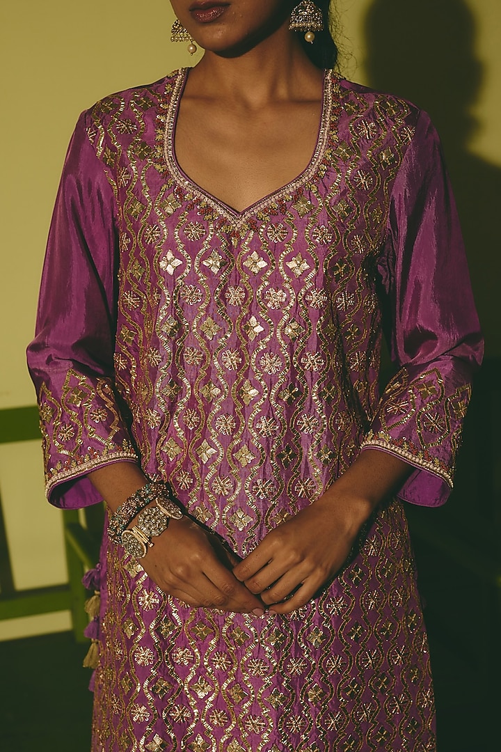 Gold Tissue Gota Applique Work Wedding Sharara Set by RASHIKA MITTAL at Pernia's Pop Up Shop