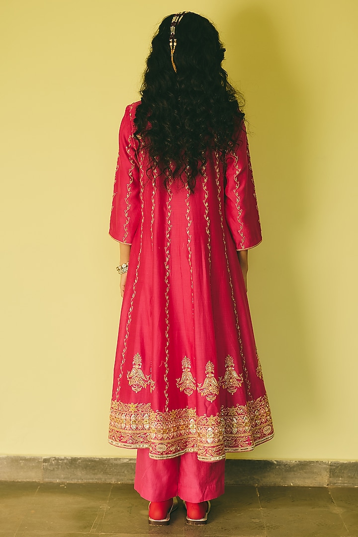 Pink Chanderi Hand Embroidered Bridal Anarkali Set by RASHIKA MITTAL at Pernia's Pop Up Shop