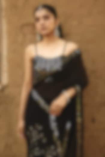 Black Raw Silk Hand Embroidered Blouse by RASHIKA MITTAL at Pernia's Pop Up Shop