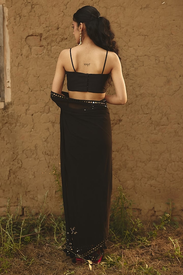 Black Raw Silk Hand Embroidered Blouse by RASHIKA MITTAL at Pernia's Pop Up Shop