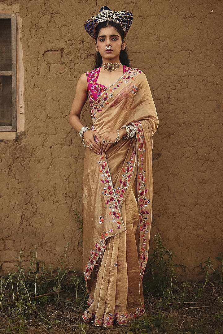 Rani Pink Silk Resham Embroidered Blouse by RASHIKA MITTAL at Pernia's Pop Up Shop